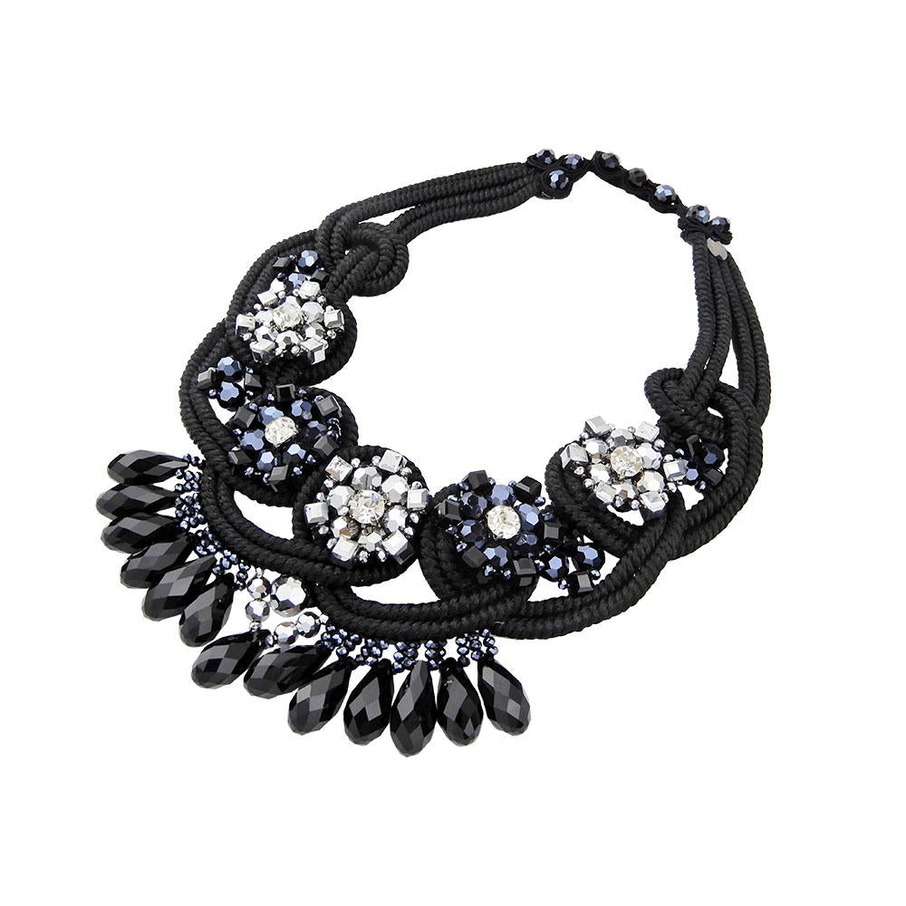 Statement Beading Necklace On Twisted Silk Rope